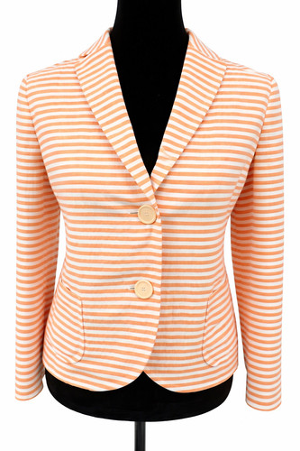 Akris Punto Womens Single-Breasted Blazer Size 8 Orange Stripe Linen Blend