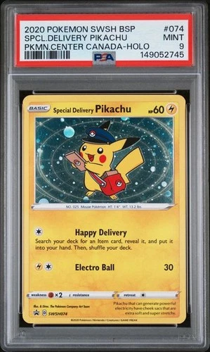 SPECIAL DELIVERY PIKACHU Sword & Shield Promo Pokemon Center Canada #074 PSA 9
