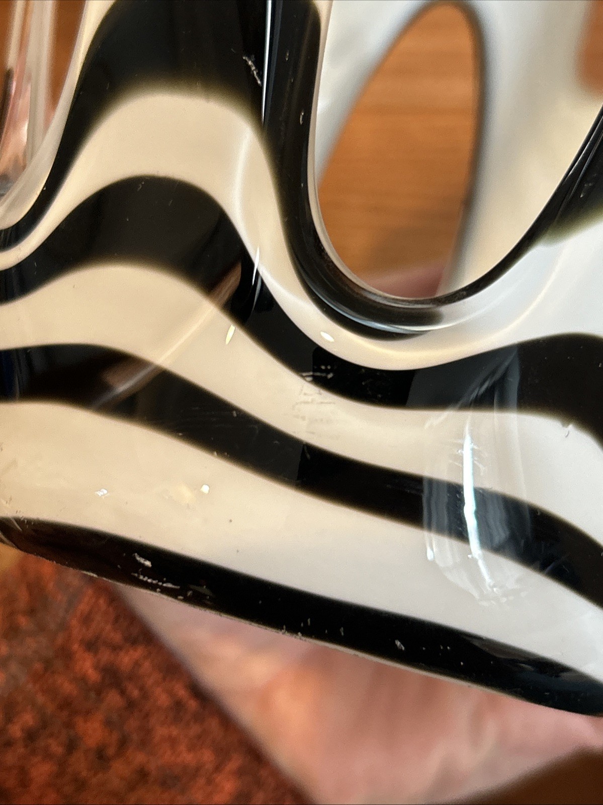 MCM Zorza Art Glass/Candle Holder Hand Made In Poland Black & White Zebra Swirl