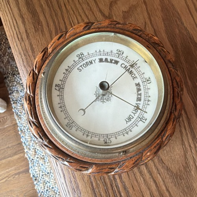 #ad Antique Wooden Barometer Ornate Carved Case Atmospheric Pressure Gauge Pre 1930 $75.00