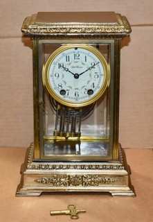 Antique Seth Thomas Empire No.18 Brass and Glass Crystal Regulator Clock