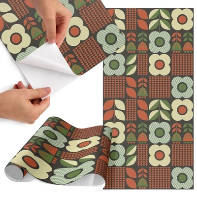 Möbelfolie Glatte Oberfläche Geometrische Blumenmuster Im Retro Stil 50x100 - Bild 1 von 4