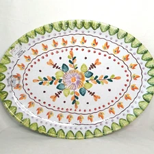 Tombelli Fatto A Mano Italy Large Platter Redware Hand Painted 17" Oval