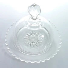 Vintage Butter Dish Glass Covered Cheese Ball Dish Dessert Dome Romantic Cottage