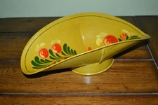 FOLK ART VINTAGE TINWARE TOLEWARE FRUIT BOWL HANDPAINTED SIGNED LEHMANN