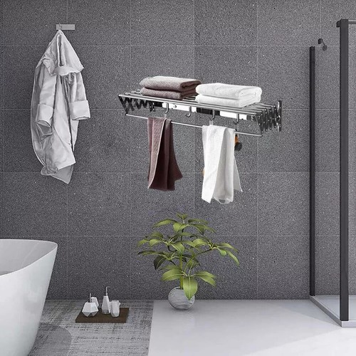 Wall Mounted Drying Rack Clothes Airer Towel Laundry Extendable Folding Dryer UK - Picture 5 of 12