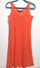 Ashley Stewart lace dress CORAL orange Sz L sleeveless textured flare stretch