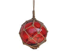 Red Japanese Glass Ball Fishing Float With Brown Netting Decoration 12"