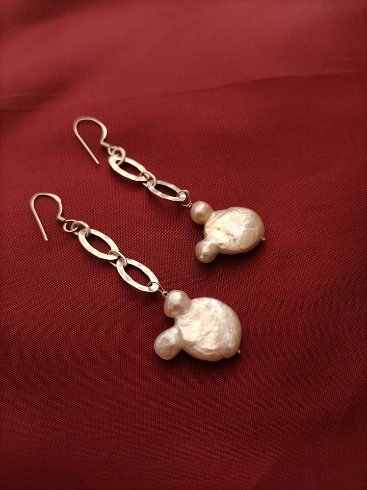 Orechini artigianali perle Barocche con argento Sterling - Immagine 4 di 4