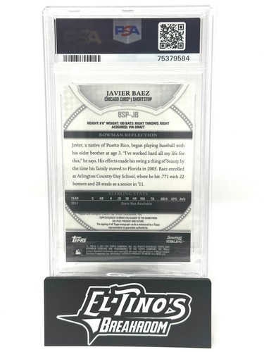JAVIER BAEZ 2011 Bowman Sterling Prospect Auto #BSP-JB PSA 10 CHICAGO CUBS - Picture 2 of 2