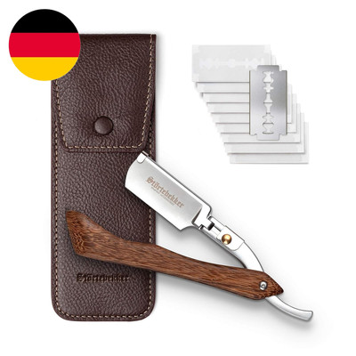 Störtebekker  Premium Rasiermesser Mit Holzgriff Im Handgefertigten Lederetui (C