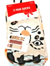Christmas Holiday Stocking Stuffer 3 Pack Leopard Women's Socks Size 4-10