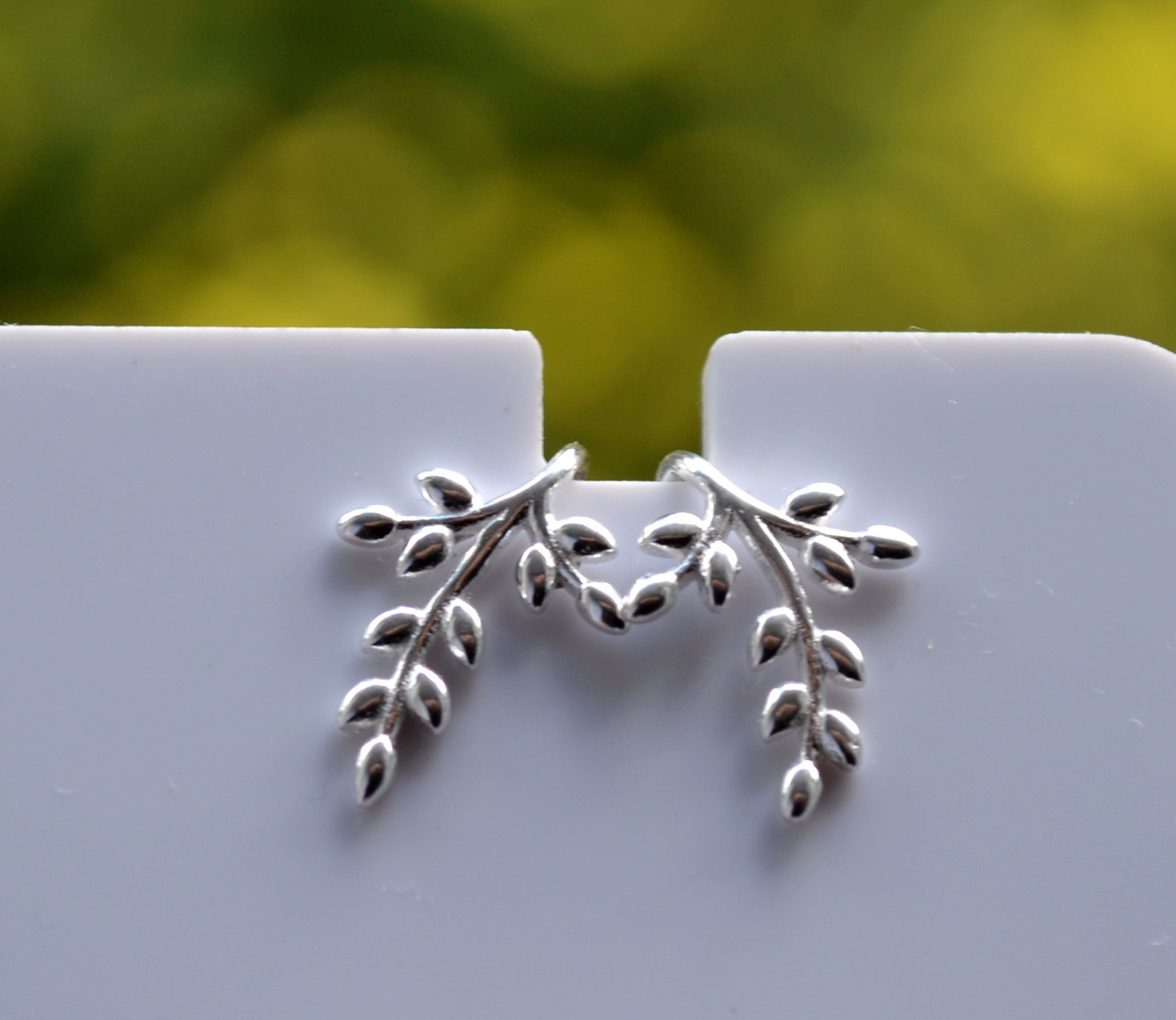 Sterling Silver 925 Olive Branch with Leaves Drop Earrings