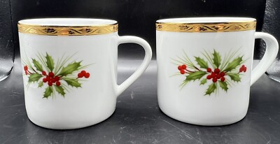 Gorham FESTIVE HOLLY set of 2 Christmas Mugs