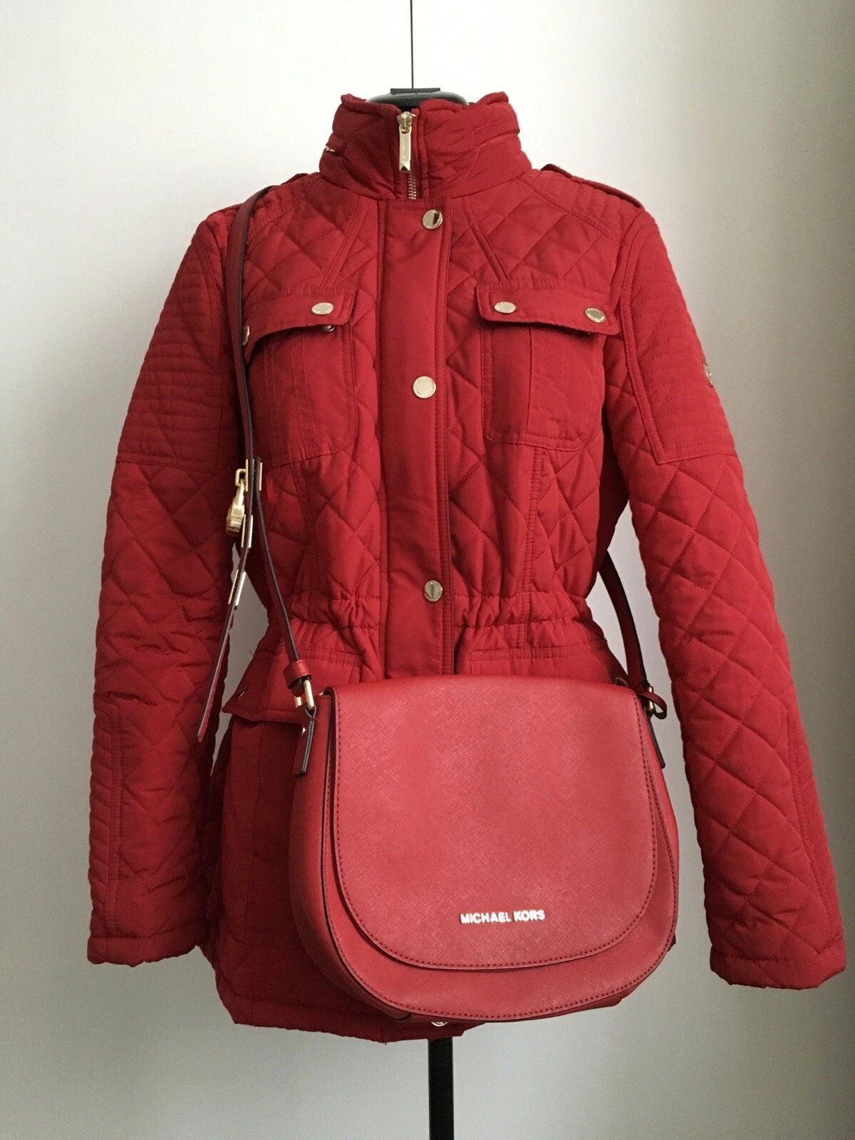 Michael Kors giacca rossa da donna cappuccio nascosto taglia S