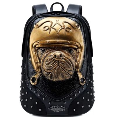 Men fashion French Bulldog Dog animal bag Pak faux leather style 3D Biker Gold