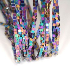 2X2MM HEMATITE GEMSTONE RAINBOW SQUARE CUBE 2X2MM LOOSE BEADS 16"