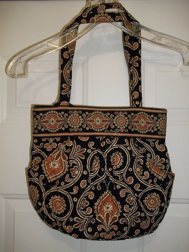 Vera Bradley Caffe Latte Morgan Style Shoulder Bag Brown Black Gold with Pockets - Picture 4 of 11
