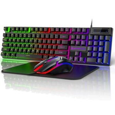 Wired Gaming Keyboard  Mouse Combo, RGB Backlit Mechanical Feel Gaming Keybo...