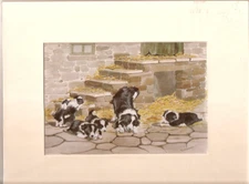 Border Collie Puppies At Play Matted Art Print by UK Artist Graham Chambers*