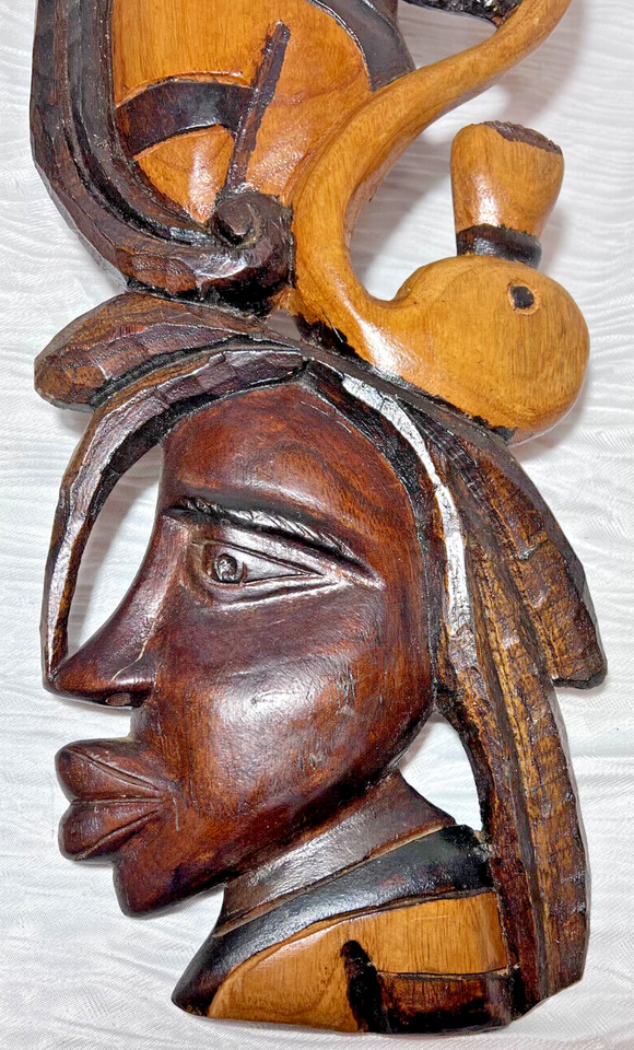 Vintage 1960s Hand Carved Jamaican Wall Art Natural Wood Caribbean 26