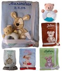 Babydecke mit Namen bestickt + Spielzeug Rassel Teddy Geschenk Geburt Taufe Baby