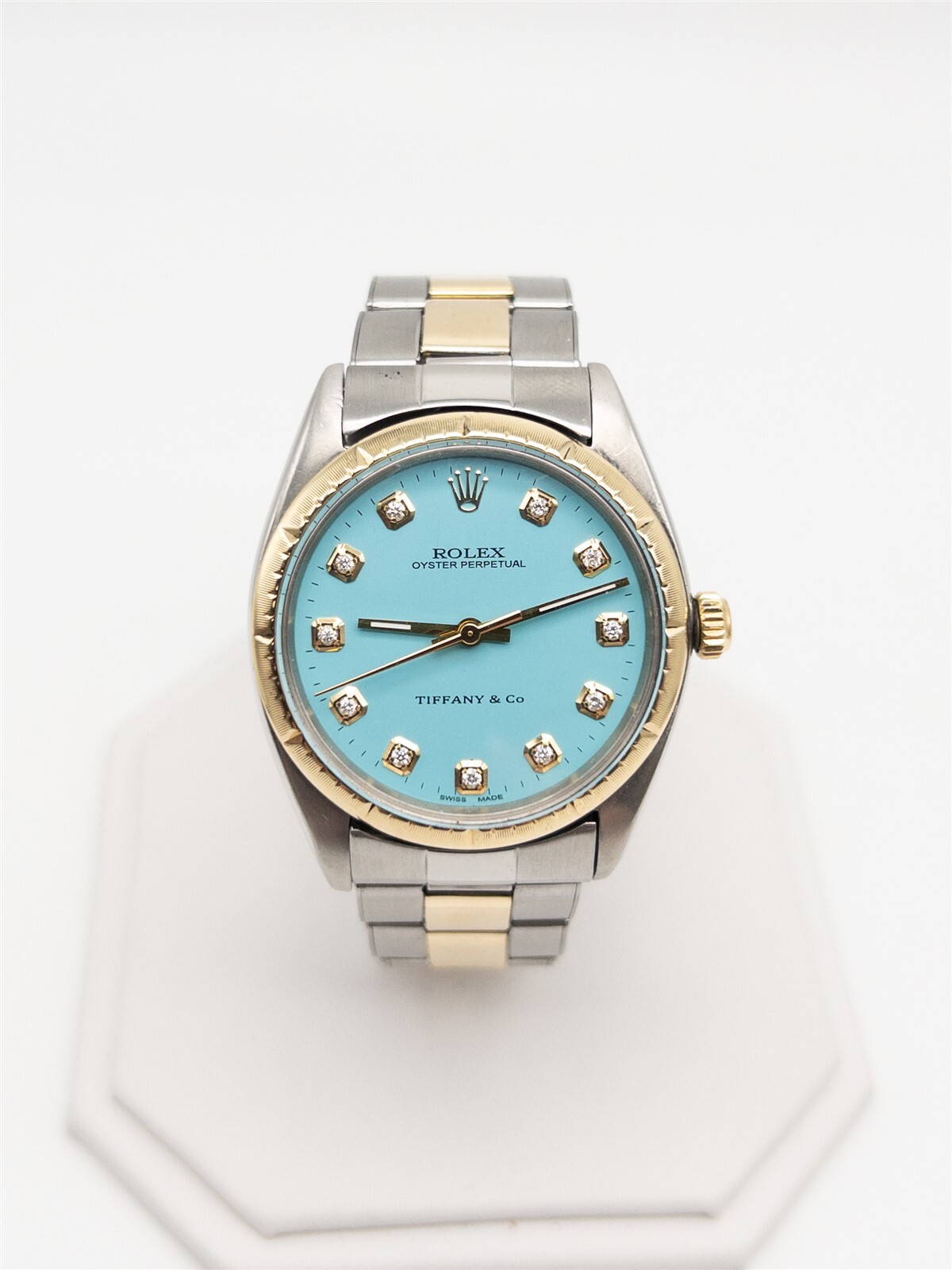 Rolex Oyster Perpetual 34mm Tiffany Blue 18K Yellow Gold Men's Watch $14K