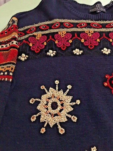 Carole Little Pullover Sweater Womens Large Wool Blend Embroidered Embellishment - Picture 2 of 10