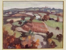Franco Marro ( Cuneo 1924 - Limone P.te 1998 ). "Langa 1975" , olio/cartone tela