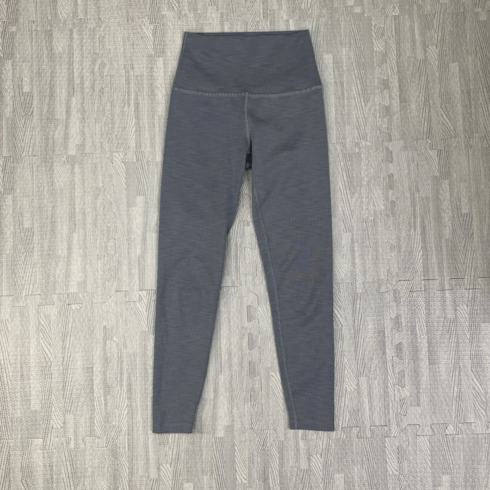 beyond-yoga titanium pinstripe mid rise wide waistband leggings