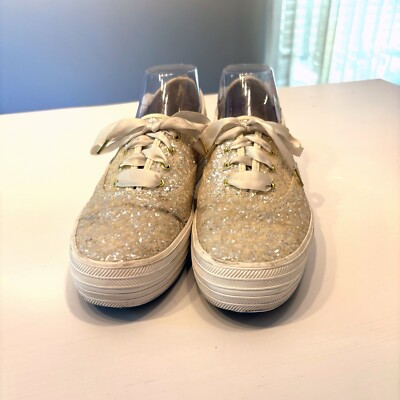 Keds Kate Spade Glitter Cream Triple Sneakers Lace Up Wedding