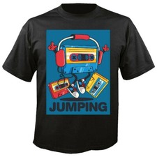 T-Shirt JUMPING MUSIKKASSETTE KASSETTENREKORDER RETRO KOPFHÖRER DJ TECHNO JAZZ