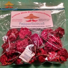 20 DRIED CAROLINA REAPER PEPPER PODS - WORLDS HOTTEST CHILI - with SEEDS