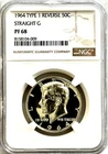 1964 STRAIGHT G PROOF KENNEDY HALF NGC PR68, FROSTED REVERSE, GREAT EYE APPEAL!