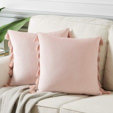 Fancy Pack of 2 Velvet Throw Pillow Covers 18x18 Inch Blush Pink Tassels