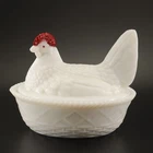 Westmoreland Milk Glass HEN ON NEST Chicken White 2-Piece Vintage 4.5" tall