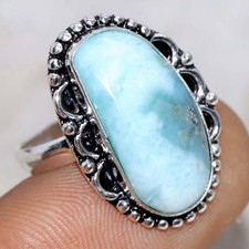 925 Silver Plated Larimar Ring US 9 Bold Look Jewelry GW