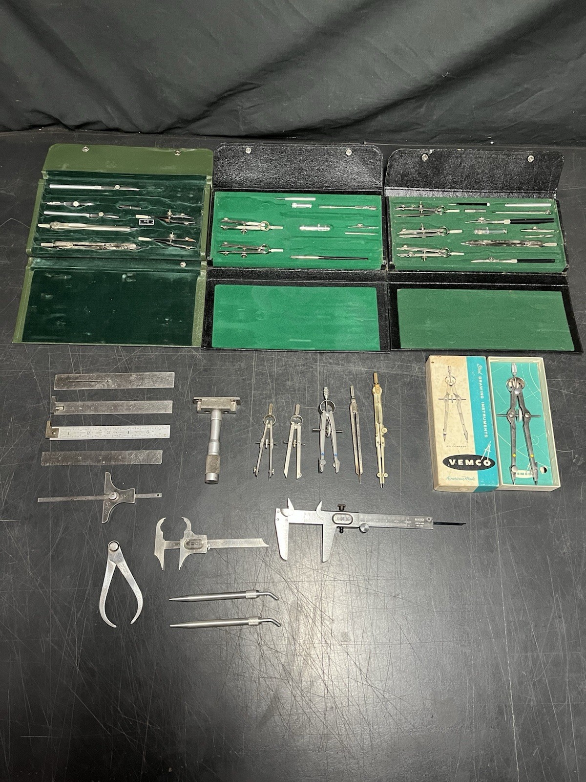 Vintage Drafting tools calipers compasses rulers depth gauge
