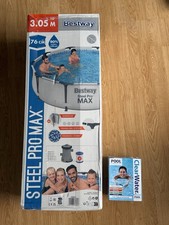 Image of New Bestway Steel Pro Max 10ft Round Grey Pool & Clear Water Pool Starter Kit.