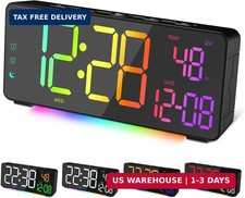 Digital Alarm Clocks for Bedrooms, RGB Desk Clock with 15 Color Display, Date Te
