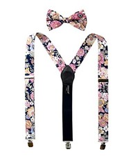 Men's Cotton Floral Suspenders and Bow Tie Set for Groomsmen 42 Inch 52-quartz