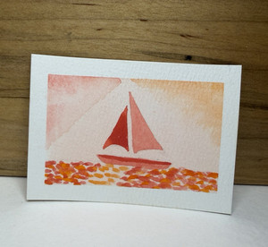 Original ACEO - Pink seaglass sailboat seascape watercolor by finns.paints