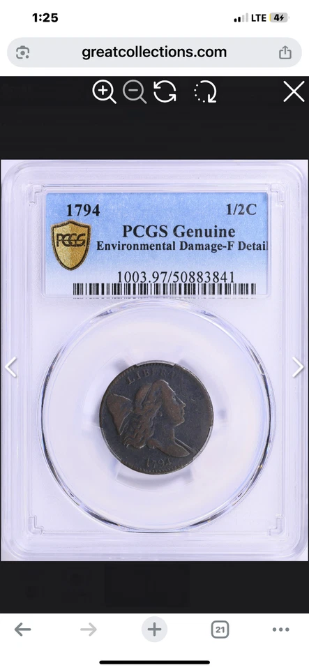 1794 Liberty Cap Half Cent (PCGS Certified F Details) - Image 3 of 3