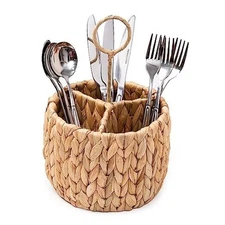  Wicker Flatware Organizer, Kitchen Utensil Holder for Countertop, Silverware 