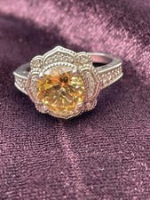 TJC Sterling Silber 925 Citrin Blume Ring - Größe S - 5,21 g - Statement Cocktai