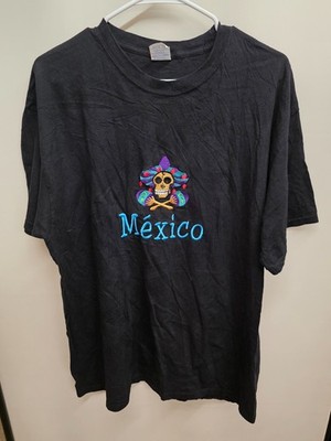 Mexico Skull Embroidered Tourist T Shirt XL Black Yazbek Heavy Weight Tee