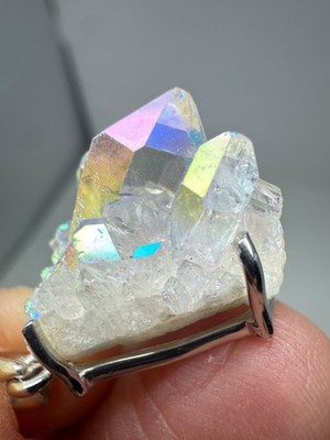 Engel Aura Cluster Anhänger Silber 925 Quarz Kristall Punkte Heilblitze 6g