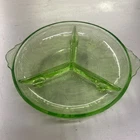 Vaseline Green Cameo Ballerina Footed 1930s Divided Dish Anchor Hocking Vintage