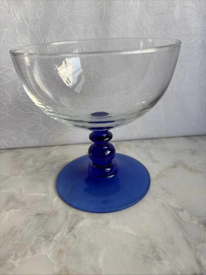 Juego de 3 Vasos Sherbert Pedestal Cristal D'Arques Cristal Vástago Azul Cobalto Foto 3 de 4