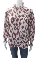 Isabel Marant Etoile Womens Silk Ikat Print Long Sleeve Blouse Red Size 36